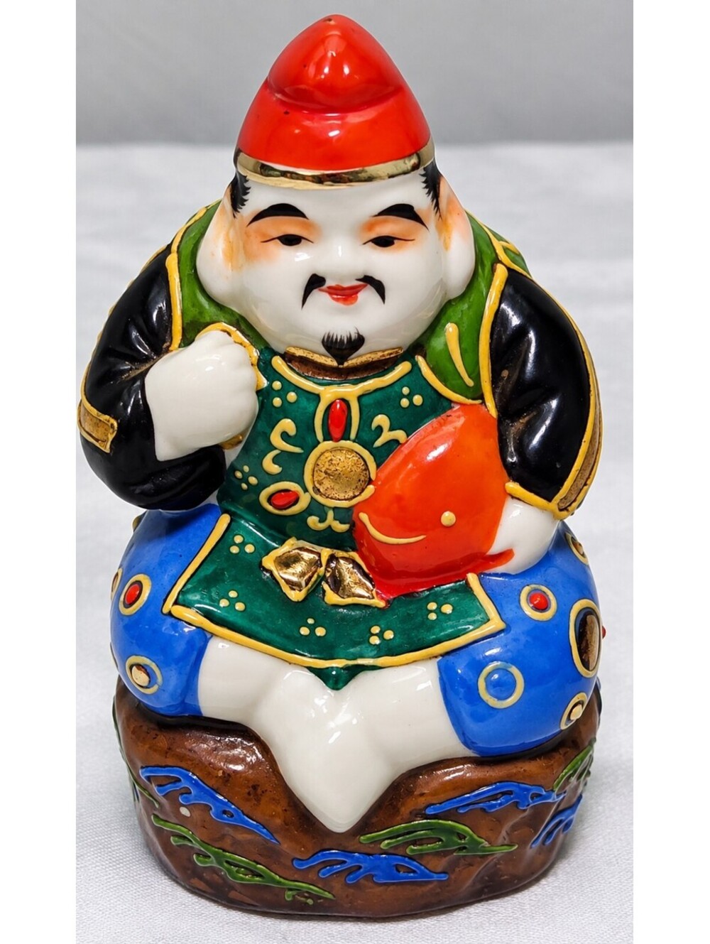 Vintage Kutani Japan Daikoku Lucky God Figurine Moriage Porcelain 3.5"